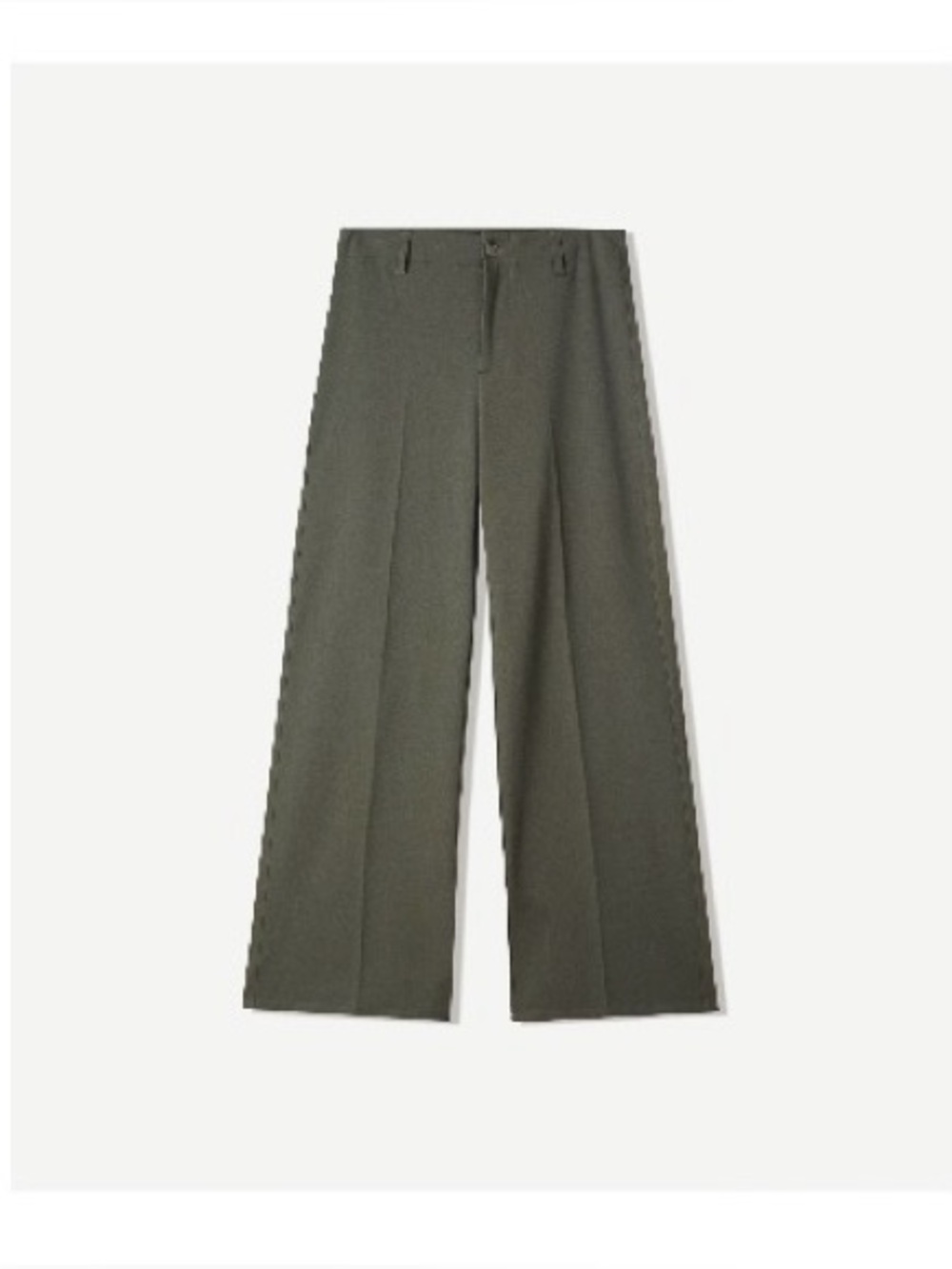 BERSHKA Wide-Leg Pants - Army Green - 00